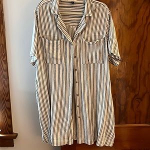 Linen blend striped shift dress